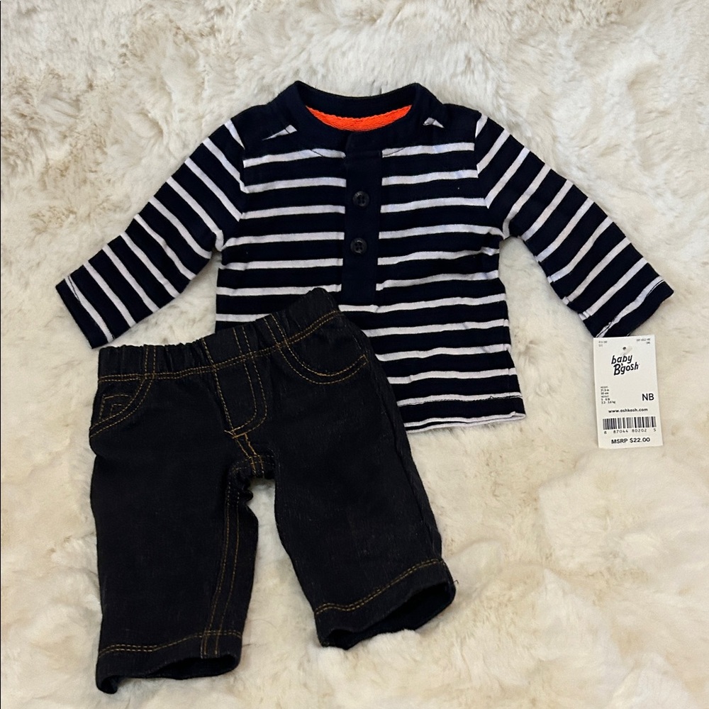 Baby B’gosh navy Striped Baby Henley with Blue Jean Pants NWT